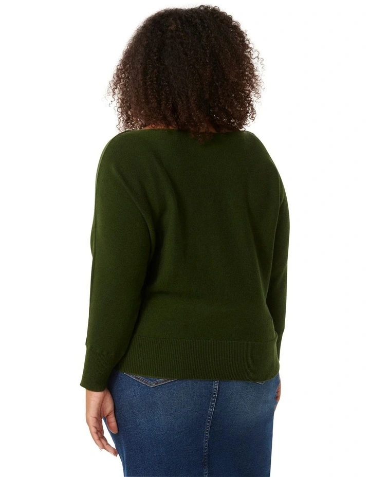 Tilda Tipped Shoulder Knit Jumper in Green