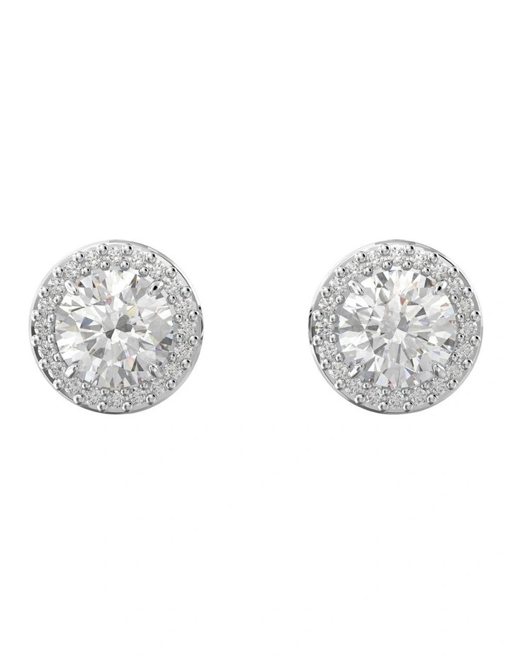 Constella Stud Earrings Round Cut Pave Rhodium Plated in White