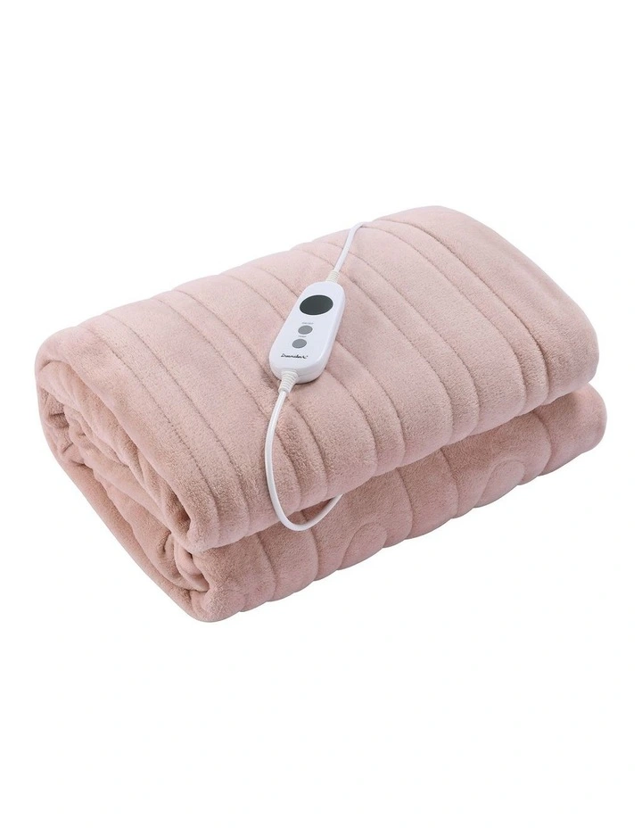 Coral Fleece Heated Throw in Blush Pink