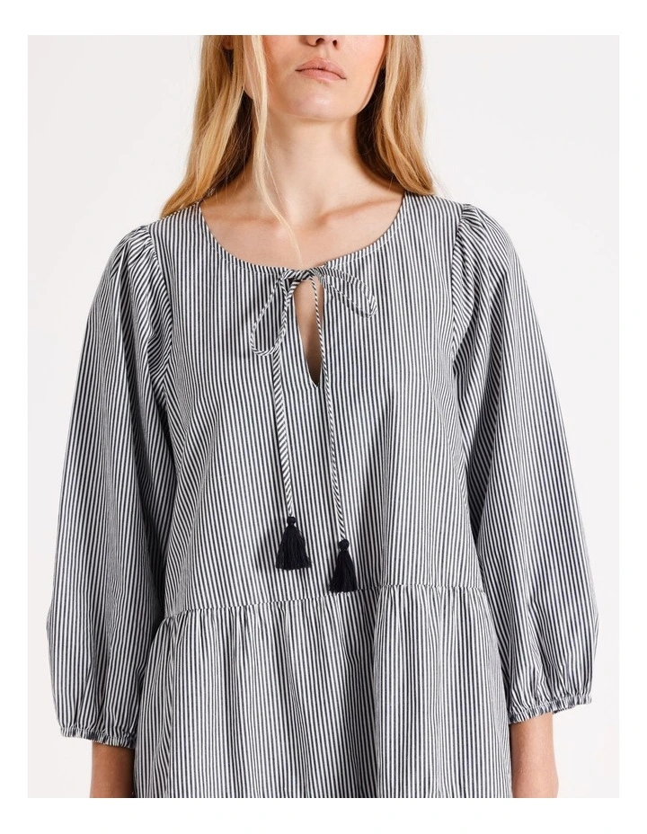 Cora Cotton Tiered Dress in Navy Blazer/ Snow Wh