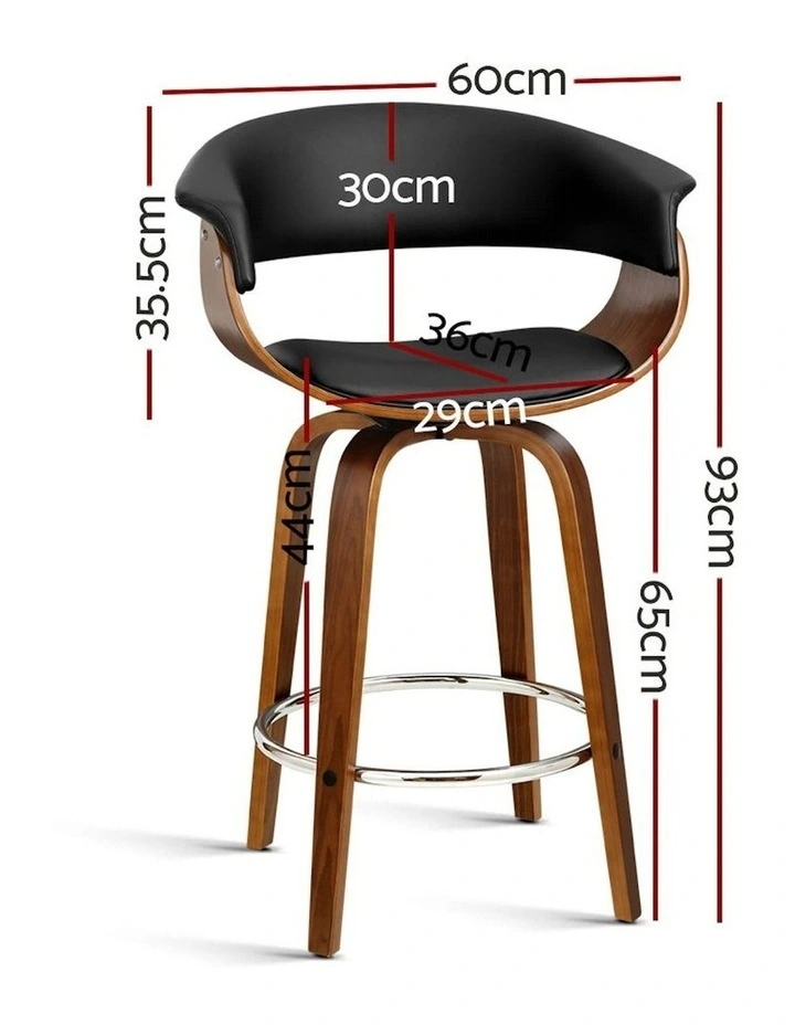 Wooden Bar Stool Swivel Leather in Black
