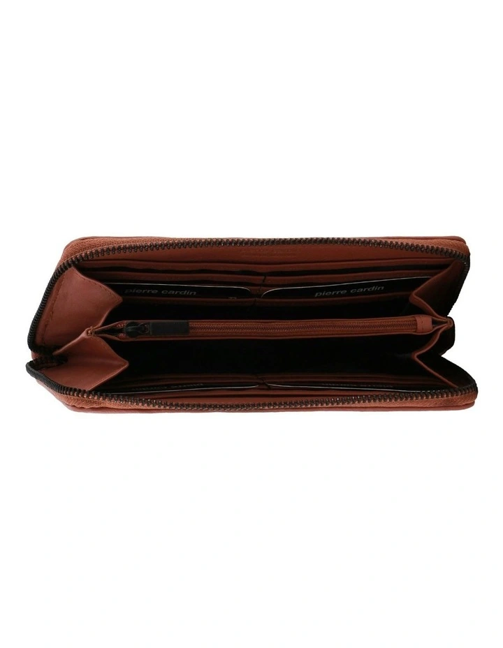Italian Pleated Leather Zip Wallet in Rose