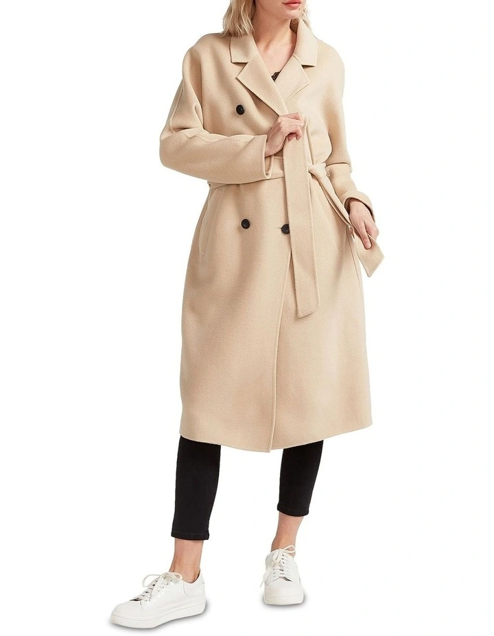 Boss Girl Double-Breasted Wool Coat in Beige