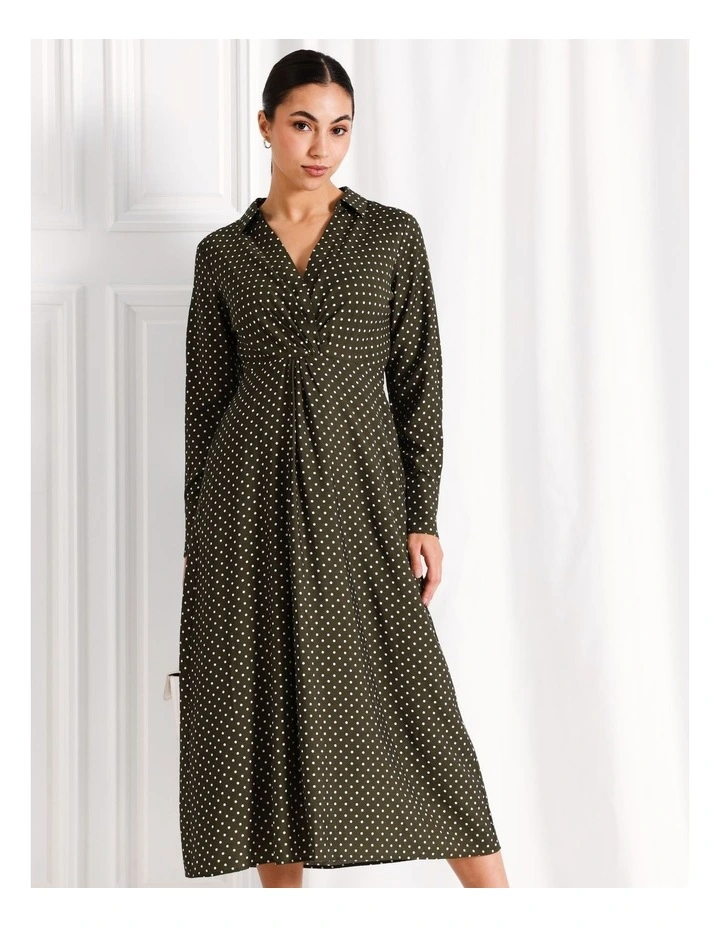 Twist Front Midi Shirt Dress in Khaki