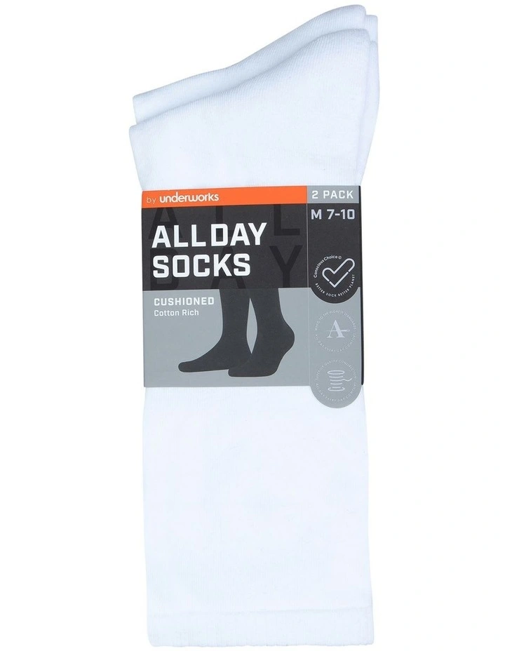 Fine Cotton Cushion Foot Socks 2 Pack in White