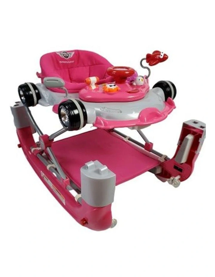 Racing Car 4-in-1 Baby Walker & Rocker Pink