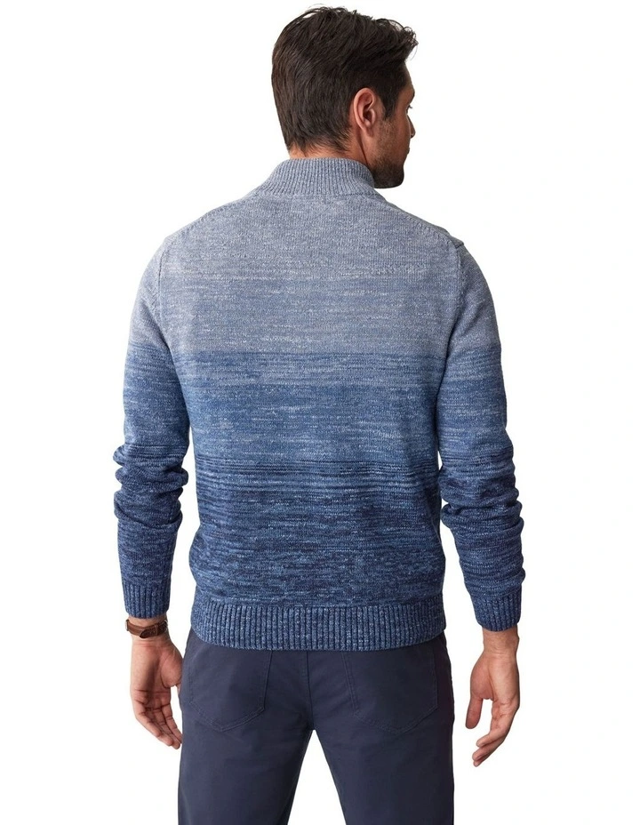 Ombre Button Neck Knit in Denim Mix