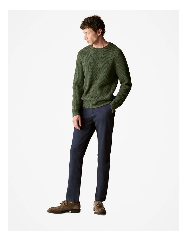 Wool Cable Knit Crew in True Olive