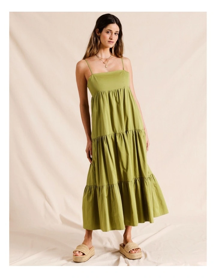 Strappy Swing Midi Dress in Khaki