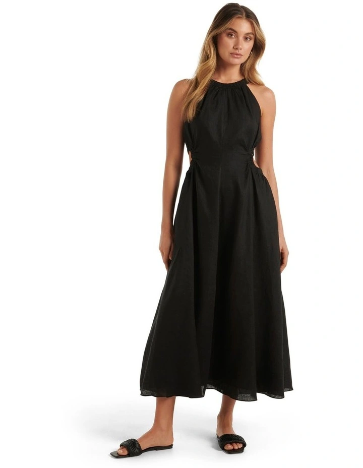 Marli Cut Waist Midi Dress in Black