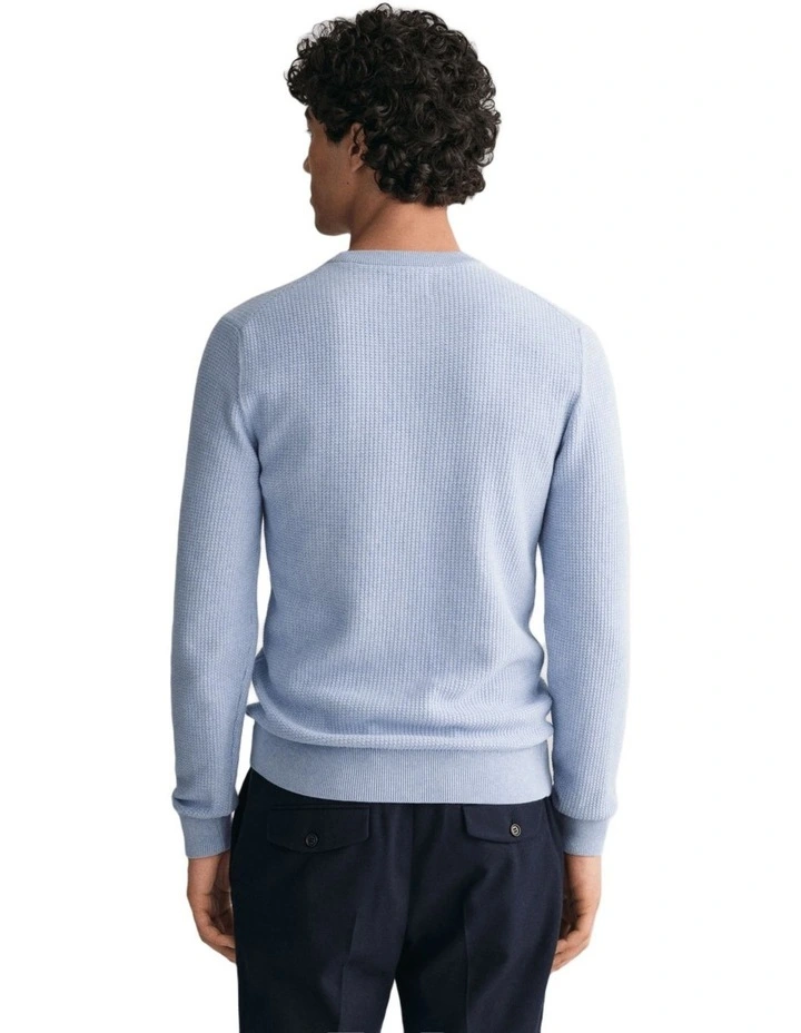 Micro Cotton Textured Crew Neck Sweater in Lake Blue Melange