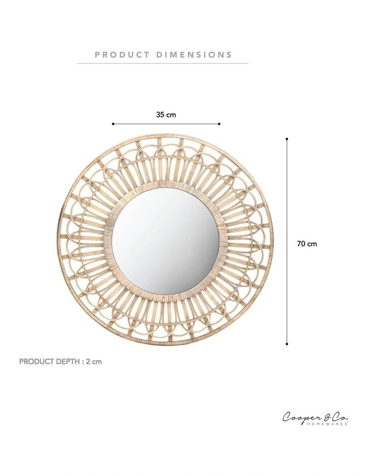 Panay Round Rattan Mirror 70cm in Natural