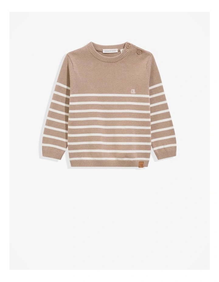 Classic Stripe Knit Sweater in Mushroom