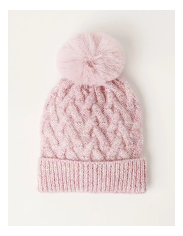 Cable Knit Beanie in Pink