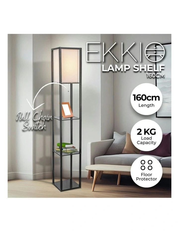 Shelf Storage Vintage Floor Lamp 160cm in Black