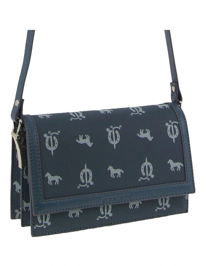 Canvas Print Leather Trim Flap Cross-Body Bag in Sky Blue