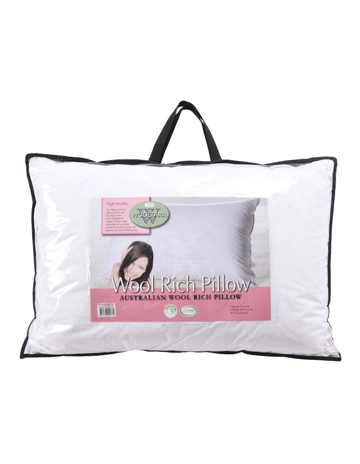 Australian Wool Rich Pillow High Profile 48 x73cm in White