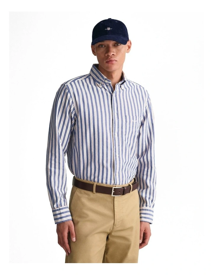 Regular Fit Striped Archive Oxford Shirt in College Blue