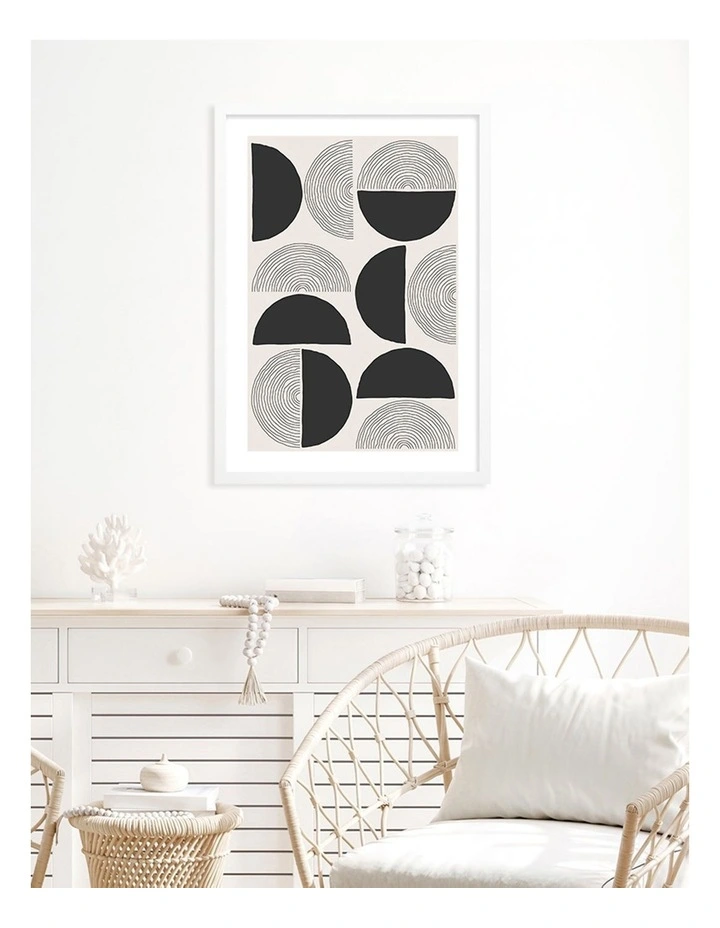 Australian Made Circle Lines Cluster Art Print A2 in White Frame