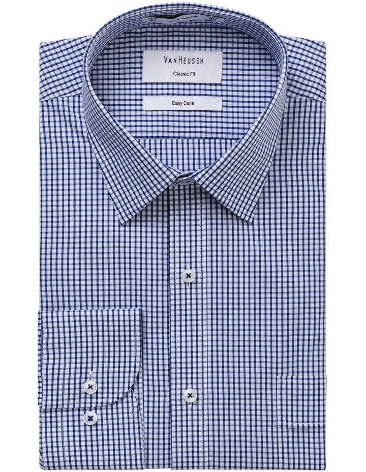 Classic Fit Check Business Long Sleeve Shirt Navy