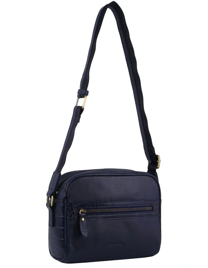 Croc-Embossed Leather Cross-Body Bag in Navy
