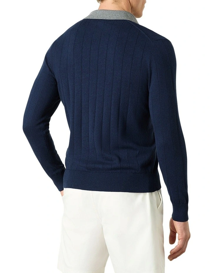 Fitzroy Long Sleeve Polo in Navy Melange