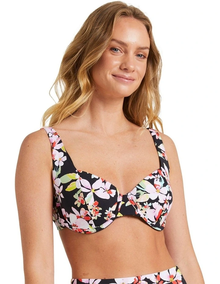 Printed Beach Classics D-Cup Underwired Bikini Top in Anthracite New Life