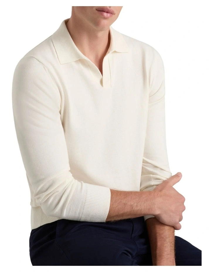 Carter Long Sleeve Polo Shirt in Ivory
