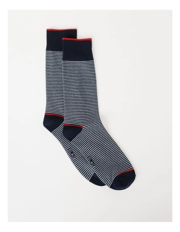 Fine Stripe Cotton Socks in Navy