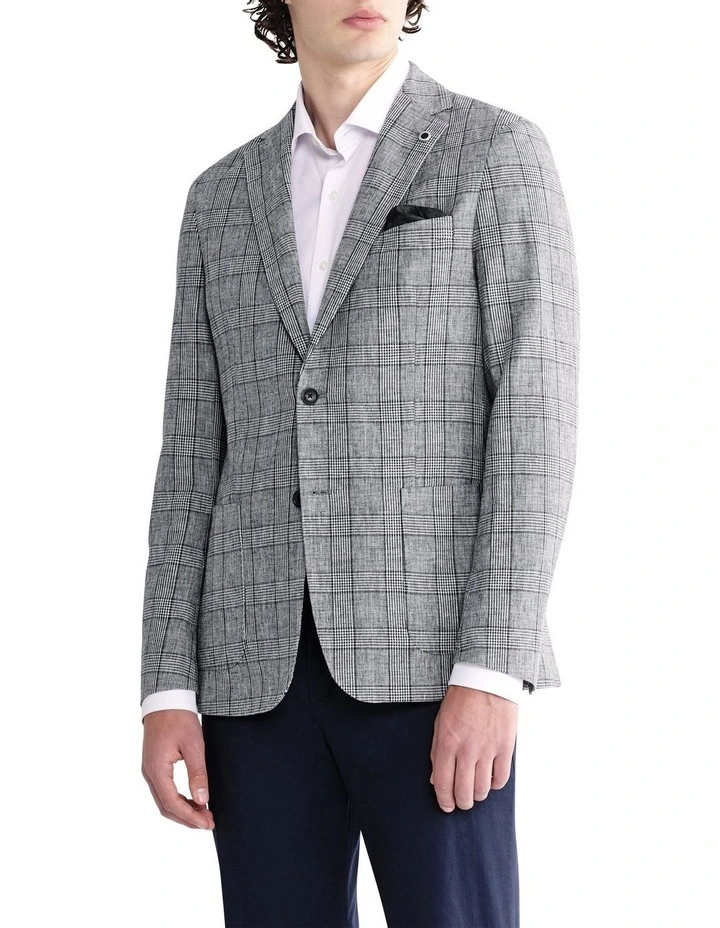 Pow Check Slim Blazer in Grey/Blue