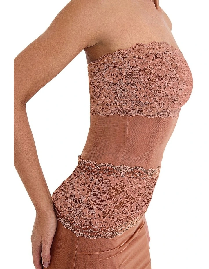 Lace Strapless Corset in Brown