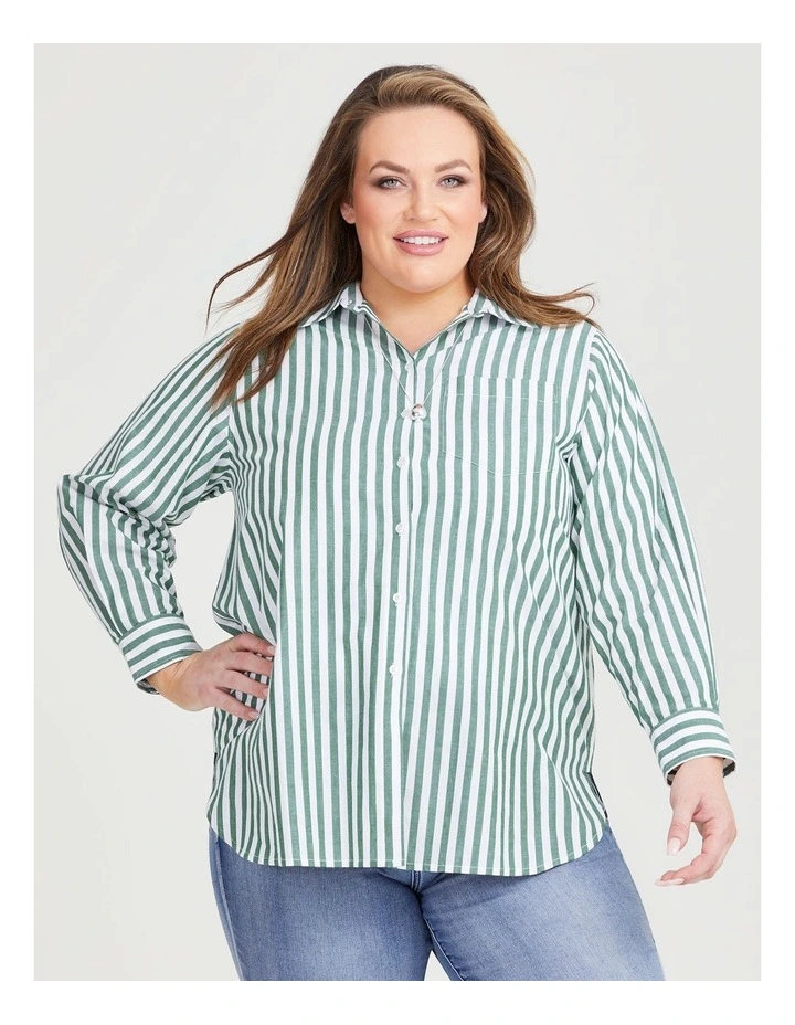 Cotton Bold Stripe Shirt in Meadow/Off White