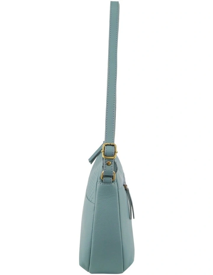 Diamond Pattern Embossed Leather Cross-Body Bag in Blue