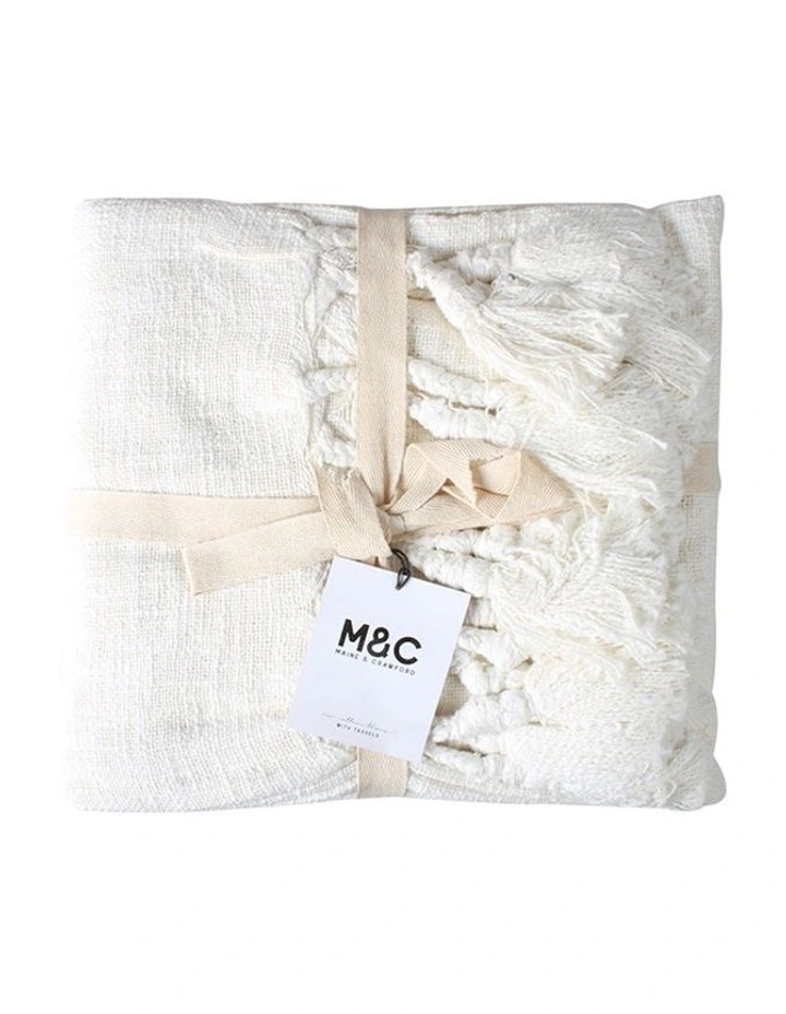Neo Cotton Throw Sofa Blanket With Giant Tassels 170x130cm in Cream