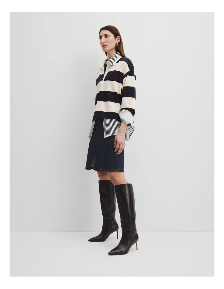 Stripe Long Sleeve Rugby Top in Navy Stripe