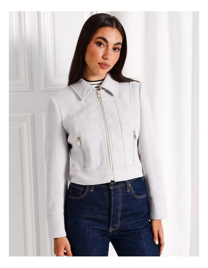 Suedette Trucker Jacket in Grey