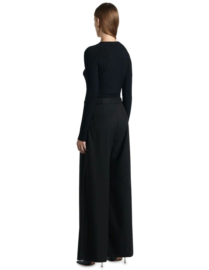 Pinstripe Pleat Wide Leg Pant in Black
