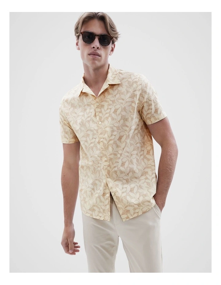 Tonal Etched Leaf Regular Fit Shirt in Cream