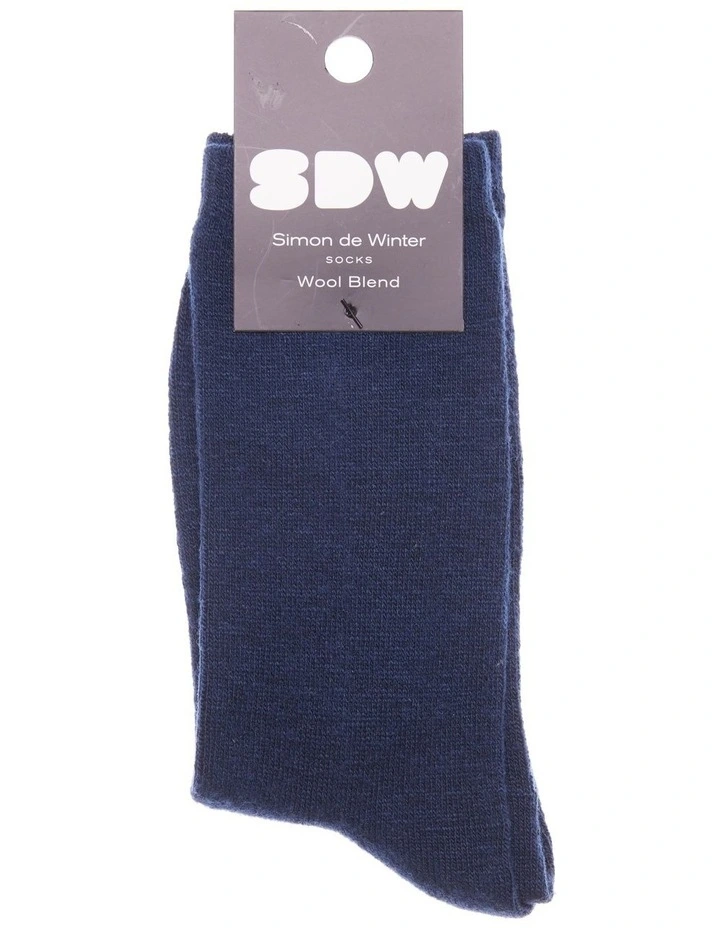 Crew Length Contain Wool Socks 1 Pair in Blue