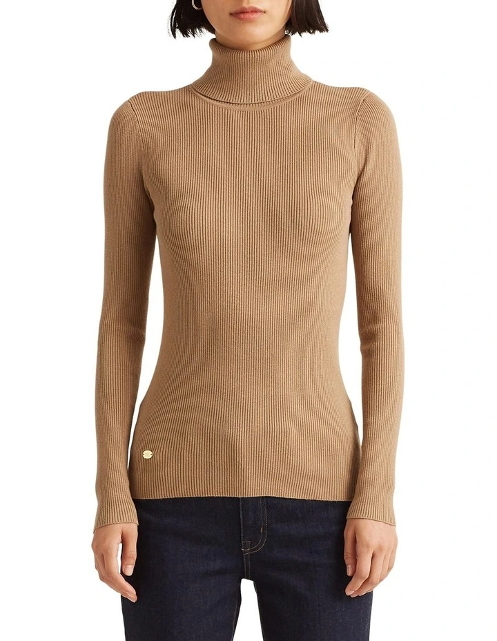 Ribbed Turtleneck Sweater Beige