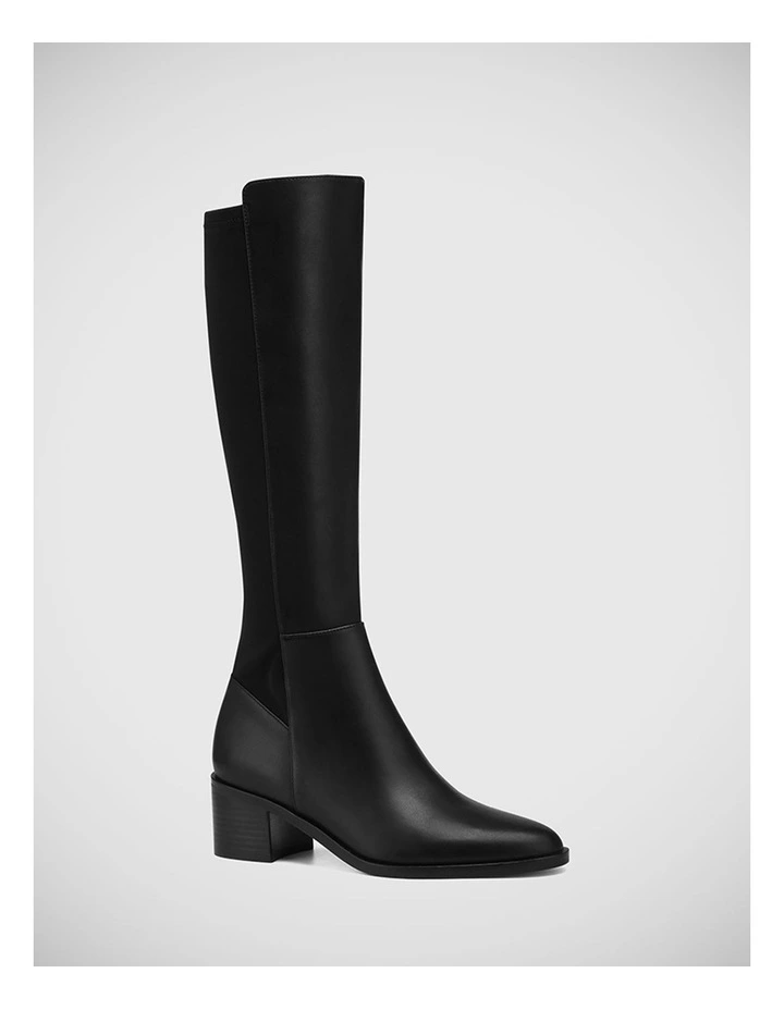 Jacinda Leather and Neoprene Long Boot in Black