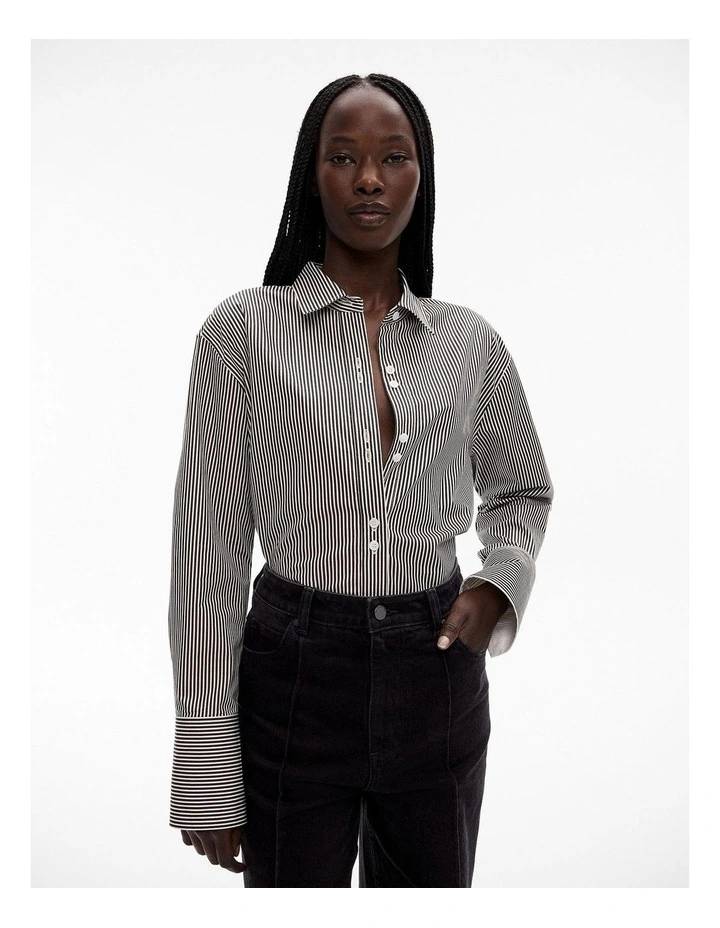Cotton Stripe Relaxed Shirt in Black