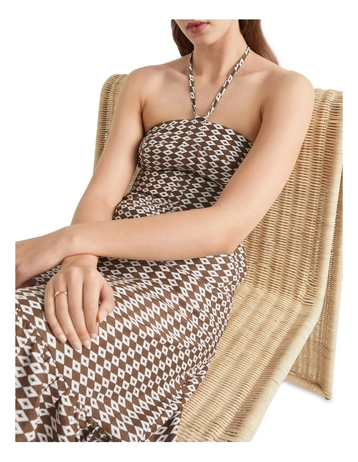 Linen Geo Halter Midi Dress