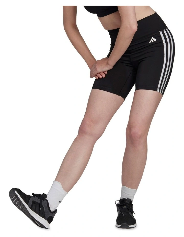Train Essentials 3 Stripe Logo Short Tights in Black
