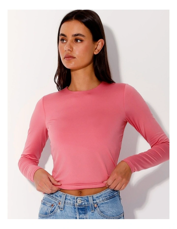Recycled Blend Smooth Crew Neck Long Sleeve Tee in Mauveglow