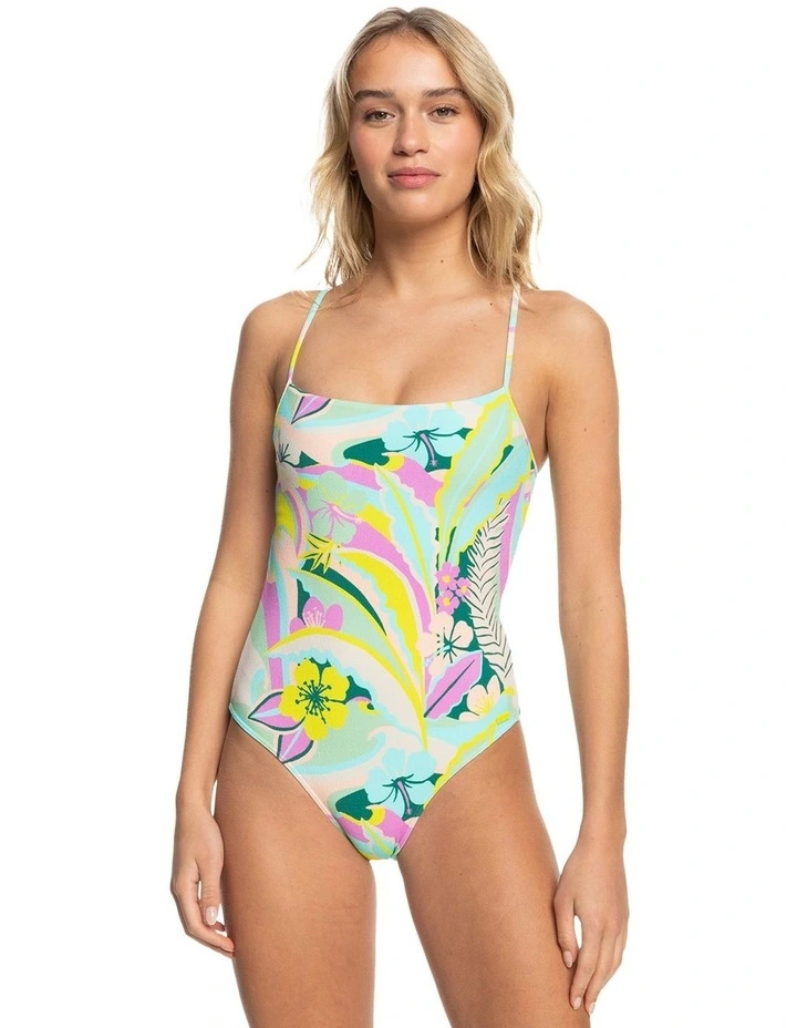 High Leg One Piece Swimsuit in Evening Primrose Rave Wave