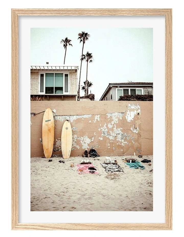 Australian Made Surfboard Wall Art Print A2 in Natural Frame