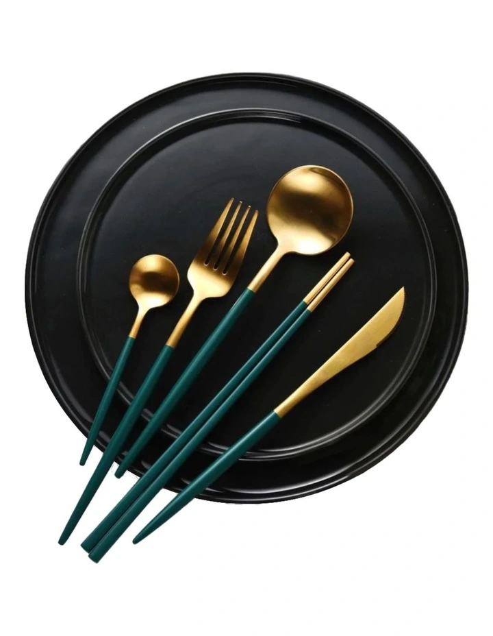 Hemingway Cutlery and Chopstick Set 30 Piece in Matte Green/Gold