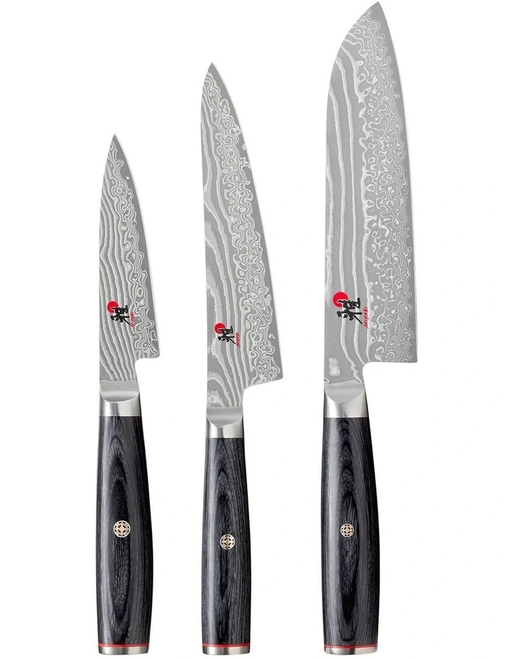5000Fcd Set of 3 Shotoh 9cm, Shotoh 13cm, Santoku 18cm in Black/Silver
