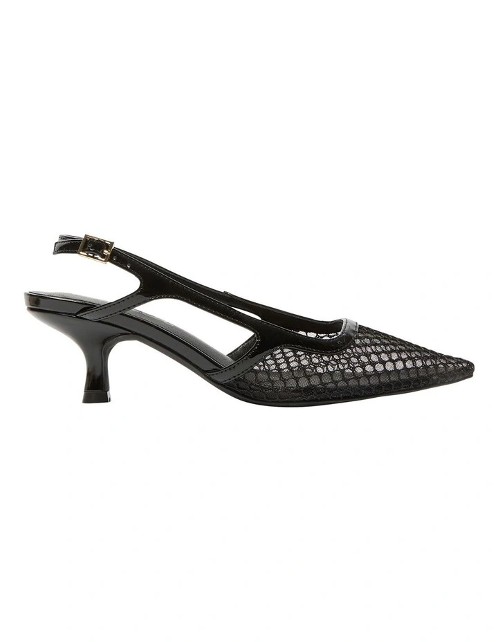 Valencia Heeled Pump in Black Patent/Mesh